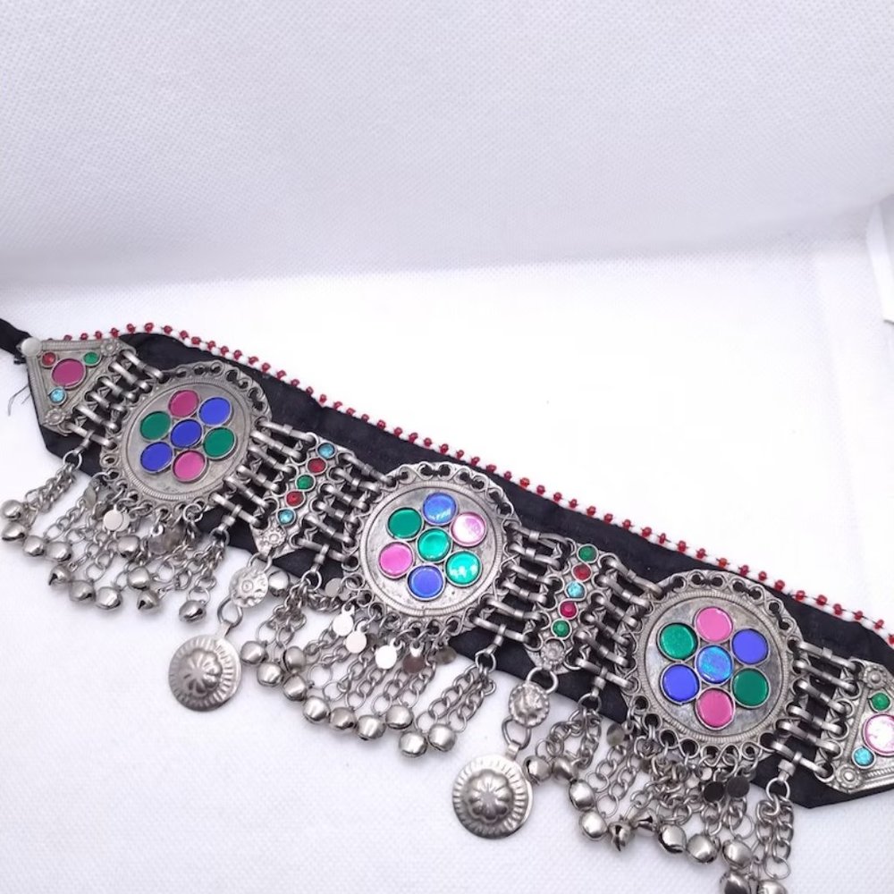 Tribal Necklace, Afghan Necklace, Boho Silver Choker Necklace